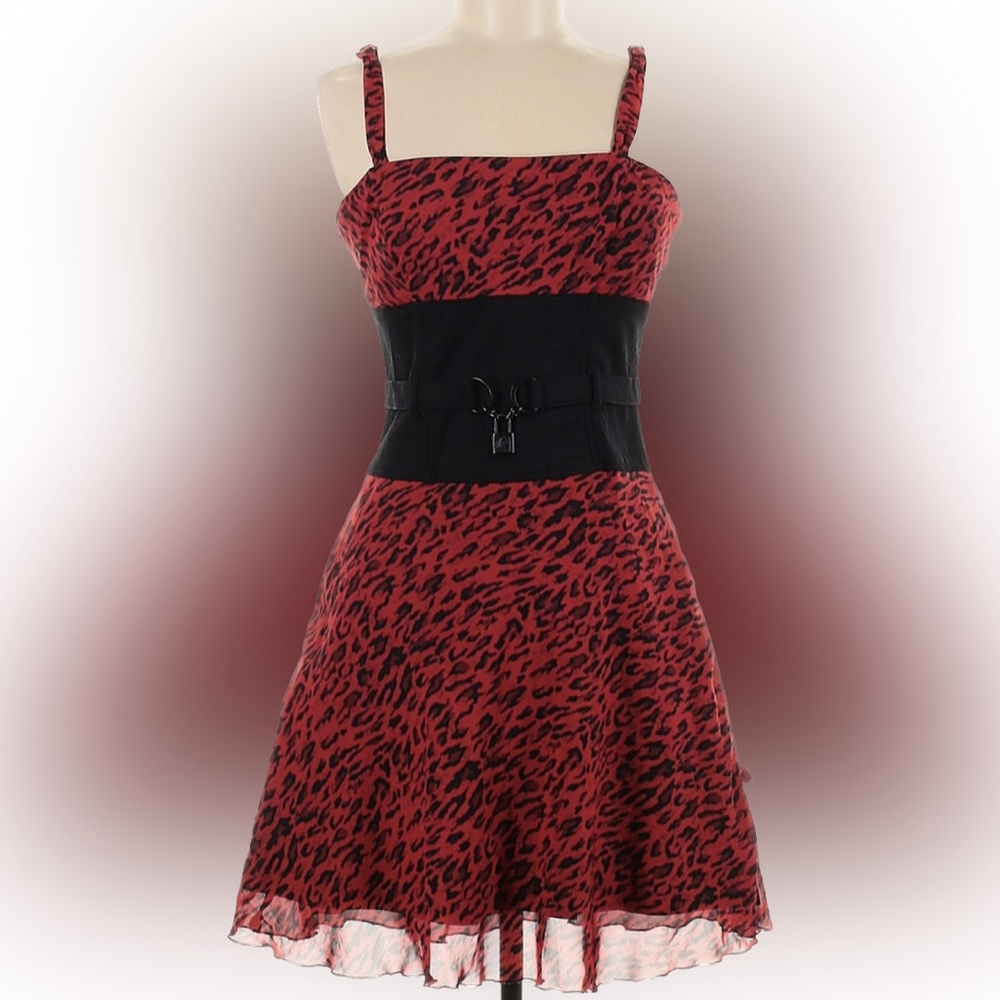 VTG Y2K TrippNYC by Daang Goodman Red Black leopard print lock dress…